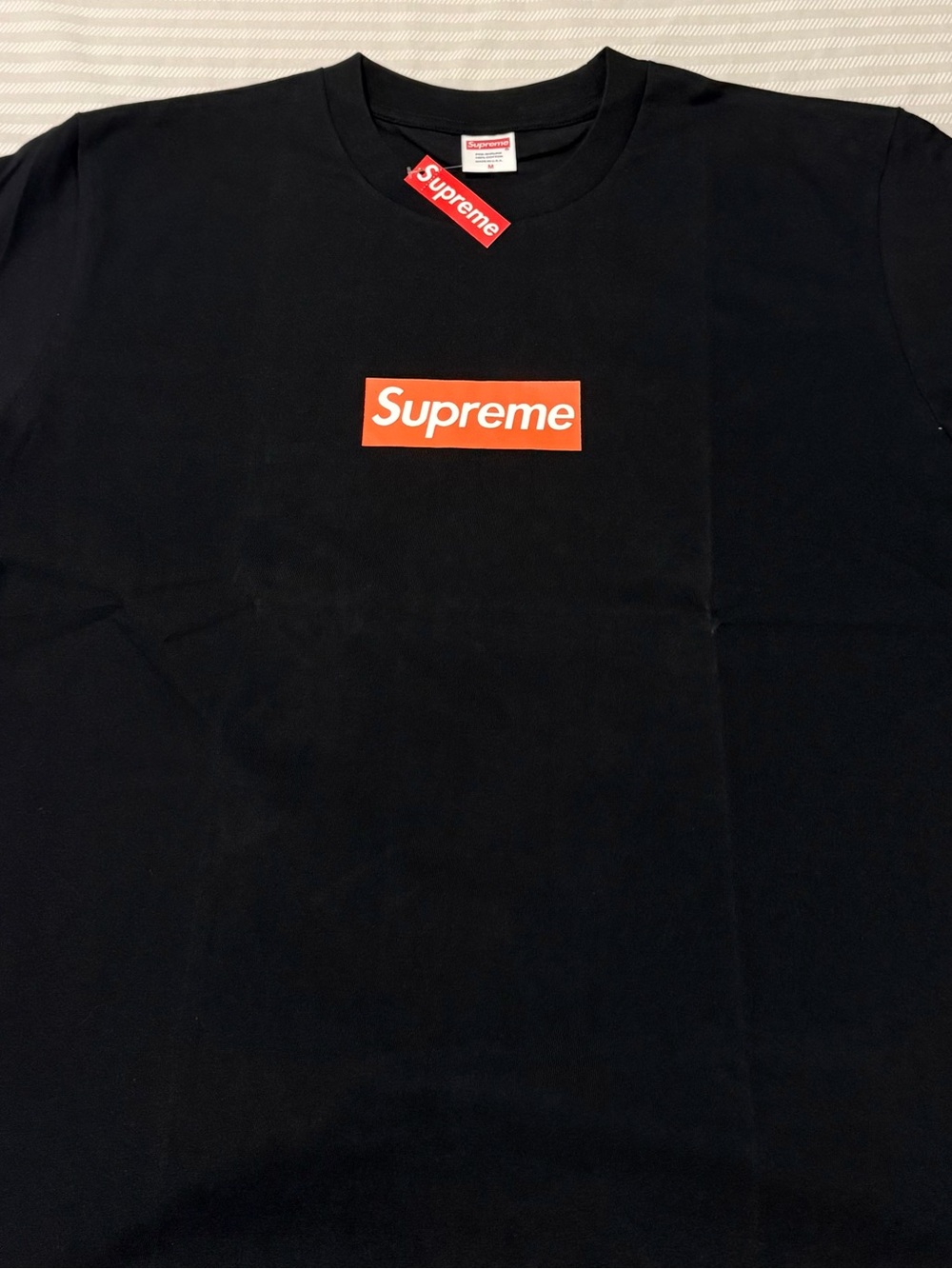 Supreme Black Tee with Red Logo Tag